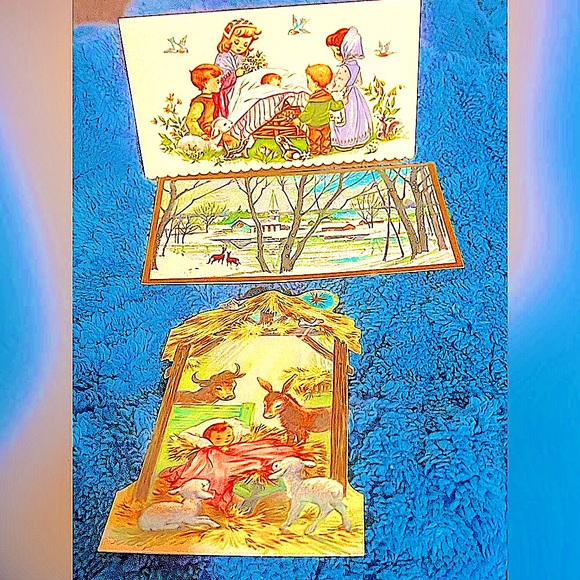 set of 3 rare Vtg Christmas cards coronation brand multicolor 40s birds + - Picture 2 of 9